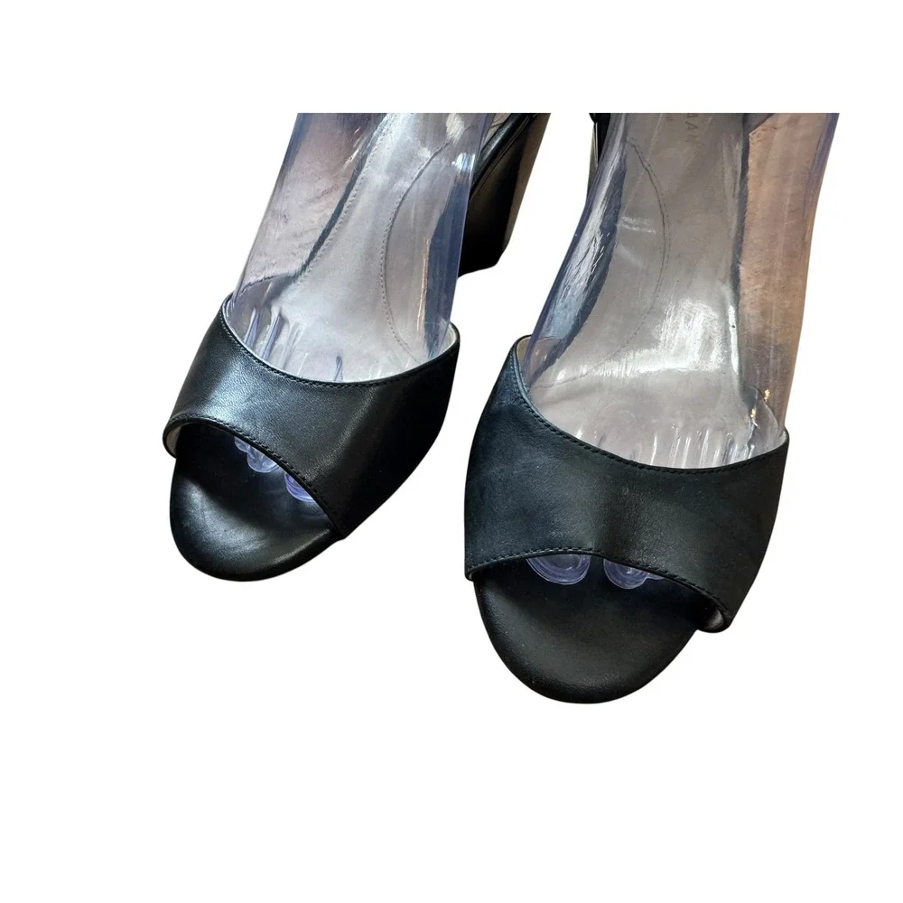 Cole Haan Grand 360 Wedge Sandals Womens 7.5B Black Leather Peep Toe Excellent